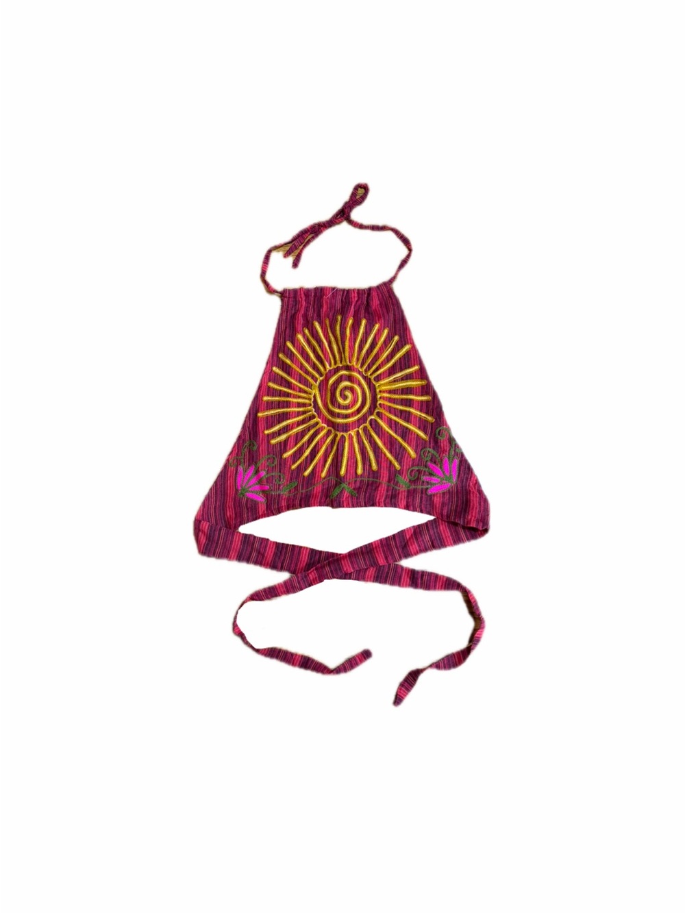 Magenta Halter Crop Top with Yellow Sun Motif